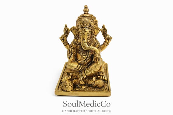 Handcrafted Brass Ganesha Idol Statue | Small Hindu God Ganesh Murti for Home Temple, Office, Meditation & Gift | 8.9 cm