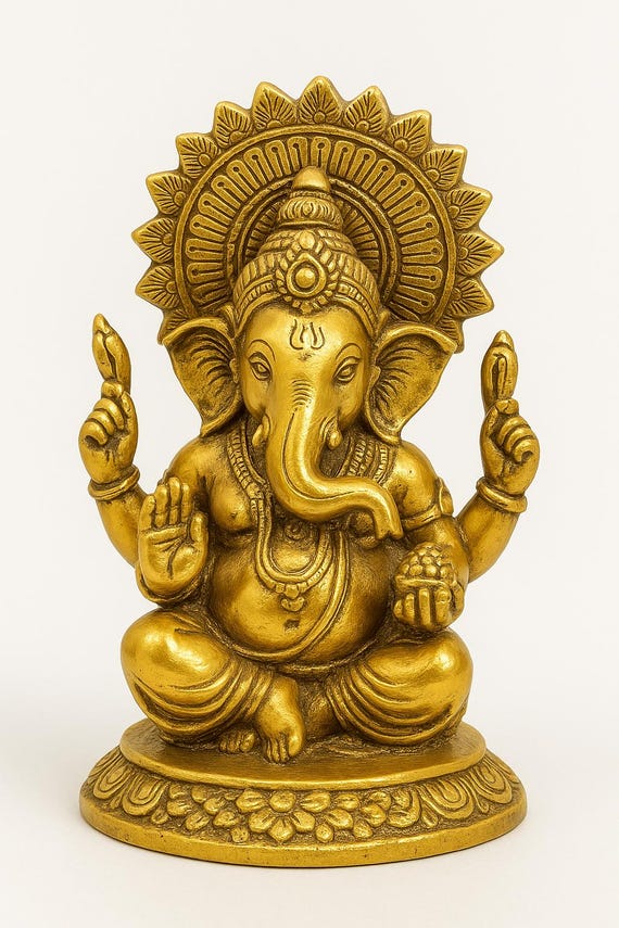 Gold Lord Ganesh Idol with Chakra Frame – Hindu Vastu Figurine