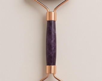 Amethyst Face Roller: Natural Crystal Facial Massager with Rose Gold