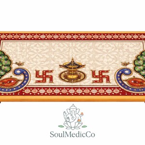 Pooja Chowki in marmo Makrana 8 x 4 pollici, Chowki in marmo dipinto a mano per il tempio di casa, piattaforma Puja indù, supporto per idoli, regalo di decorazione Diwali immagine 4