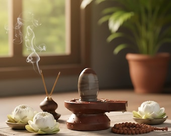 Narmadeshwar Shivling • Pedra Narmada Shiva Linga de 2″ com Jaladhari • Feito à mão para Puja, Meditação e Home Mandir