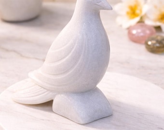 Figura de paloma de piedra blanca, símbolo de paz y amor, decoración espiritual, estatua de ave tallada a mano, regalo para meditación, decoración para altar doméstico.