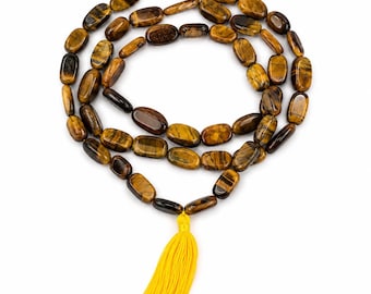Naturligt tigeröga Mala-halsband 108 pärlor | Meditation Bön Mala | Skyddande kristallhalsband | Yogasmycken | Andlig gåva
