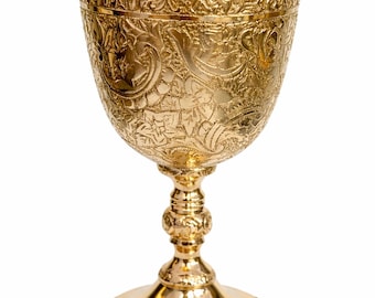 Pure Brass Goblet | Heavy Gauge Engraved Royal Chalice Cup | Vintage Wine Glass | Champagne Flute | Water Tumbler | Luxury Gift | Pack of 1