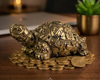 Certified Natural Pyrite Tortoise 2.7 Inch | Crystal Turtle for Wealth & Luck | Vastu Feng Shui Decor | Money Attraction Gift