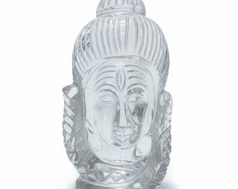 Natural Clear Quartz Shiva Head Idol | Sphatik Mahadev Statue for Meditation & Vastu | Healing Crystal Hindu Decor | Handmade | SoulMedicco