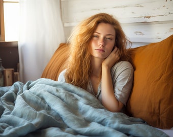 Coperta per adulti ponderata per l'ansia, coperta ponderata in lino, sonno migliore, coperta sensoriale, trapunta pesante con imbottitura in perline di vetro,