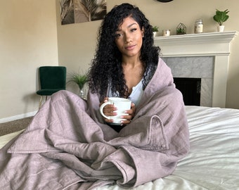 Weighted blanket, Weighted blanket adult, Plum colour, Blanket, 100%  Natural linen, Weighted blankets, - Main Image