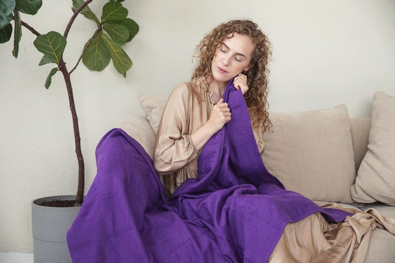 Weighted blanket, Weighted blanket adult, Plum colour, Blanket, 100% Natural linen, Weighted blankets, image 5