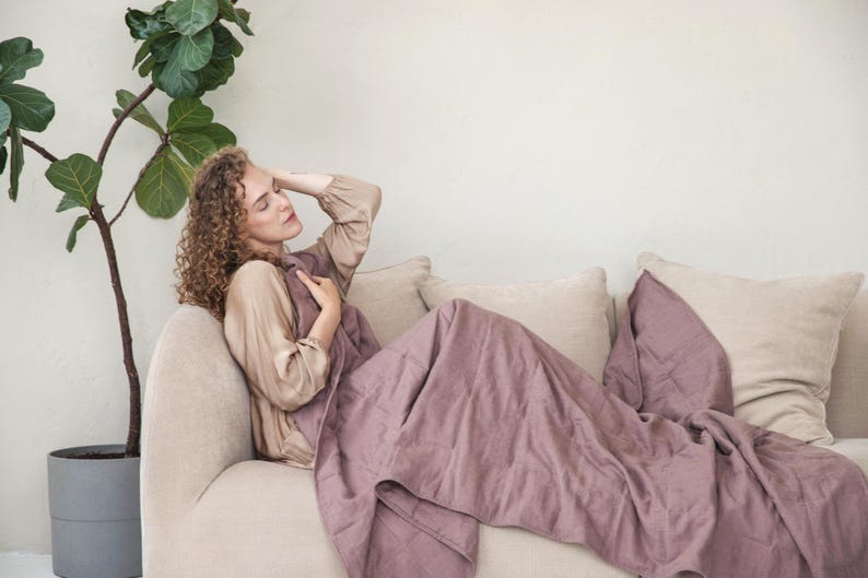Weighted blanket, Weighted blanket adult, Plum colour, Blanket, 100% Natural linen, Weighted blankets, image 4
