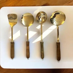 Return Gifts- Brass cooking cutlery set for gifts for home use kitchen accessories brass health benefits on cooking spatula set of 4