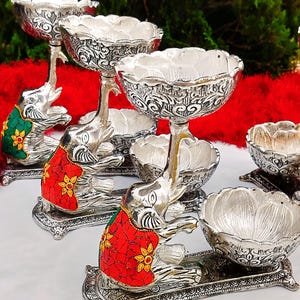 Rückgabegeschenke-Antikes Neusilber eine Elefantenschüssel mit Halbedelsteinarbeit für Housewarming-Babypartygeschenk für sie,