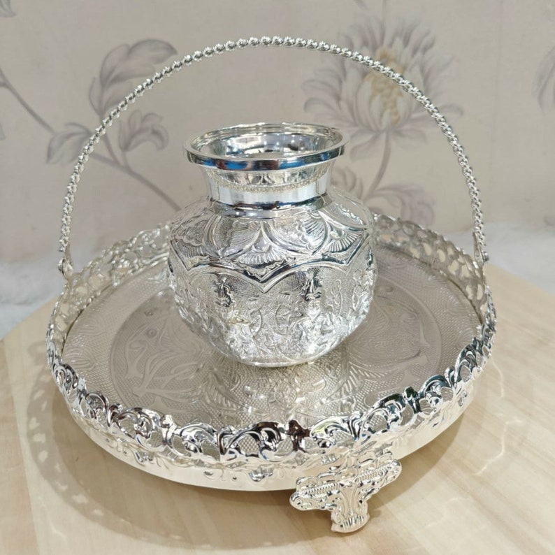Return Gift-German silver kalash with Flower Basket, Urmi