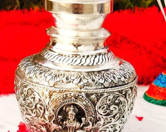 German Silver Laxmi Pooja Kalash: Hindu Temple Decor, Return Gift