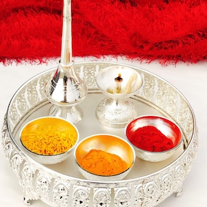 Return Gifts-German silver welcome set with nakkashi bowl diya and gulabdani | Housewarming gifts|baby shower gifts| table decoration