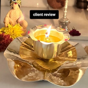 Akhand Jyoti Diya Gold and Silver Plated 7 inches Oil Lamp for Pooja at Home Temple, Office, Housewarming Gifts Return Gifts, Gifts for Her