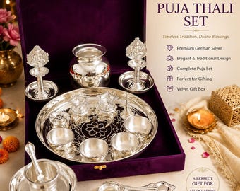 German Silver Laxmi Pooja Thali Set: Home Temple Decor, Diwali Gift