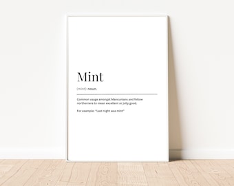 Mint Definition Print | Instant Download | Printable Wall Art | Digital Download Print | Quote Print | Manchester Slag | Manc Slang