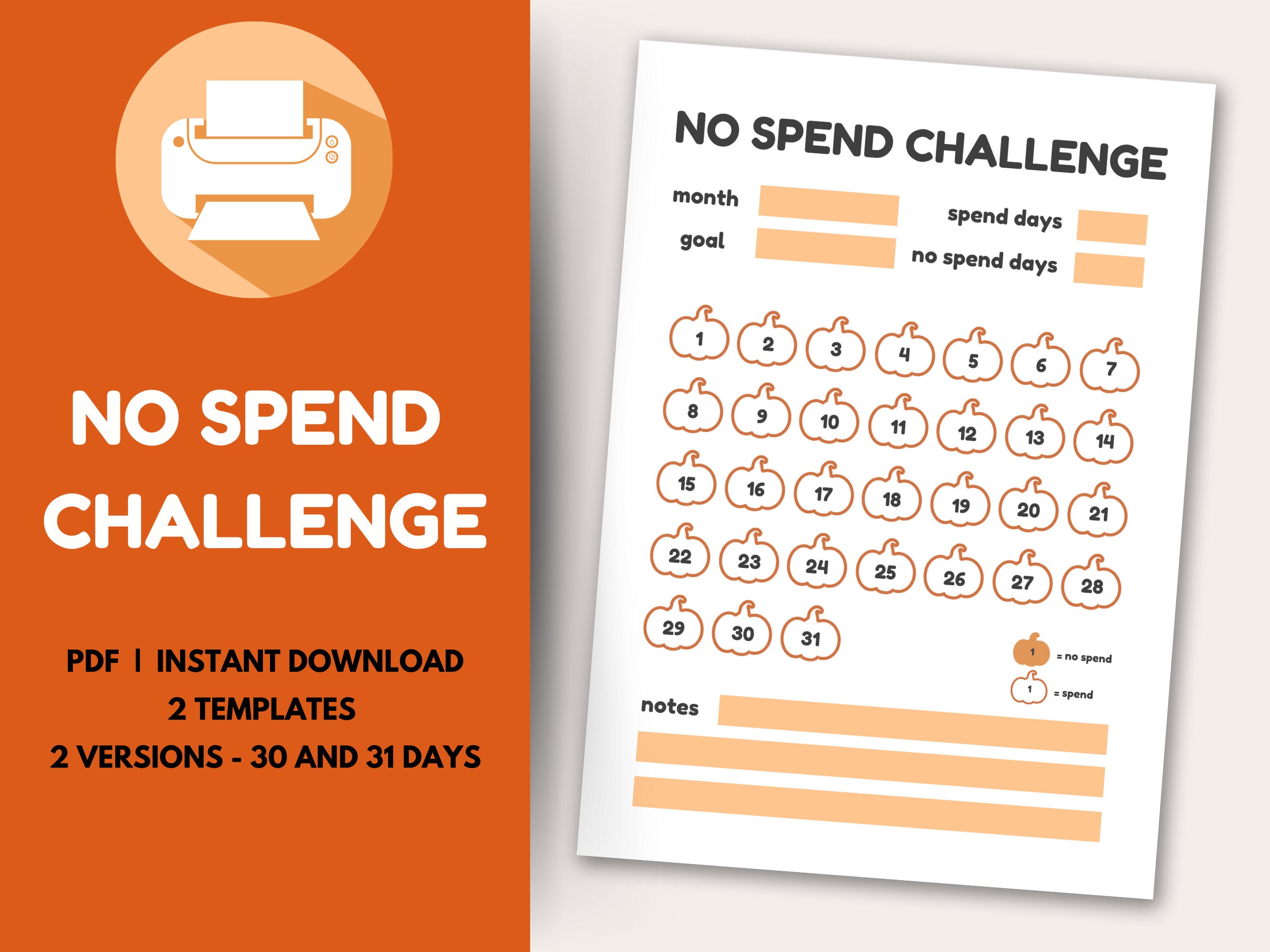 No Spend Challenge Printable PDF Autumn Fall Saving Etsy