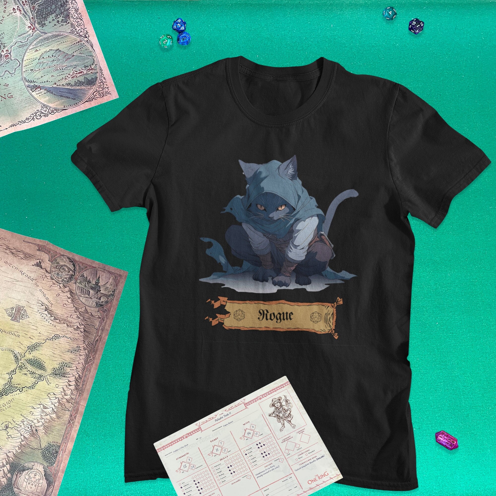 Stealthy Cat: Die katzenhafte Schurke | D&D Charakterklasse | Dungeons & Dragons T-Shirt | Rollenspiel-T-Shirt | D&D Geschenk | Game Master Shirt | DnD vorhanden