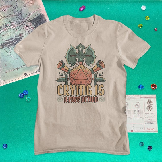 Crying is a free action. natural one | Dungeons & Dragons T-shirt  | RPG tee | DnD gift | Coffee and book | DnD present | Pathfinder shirt