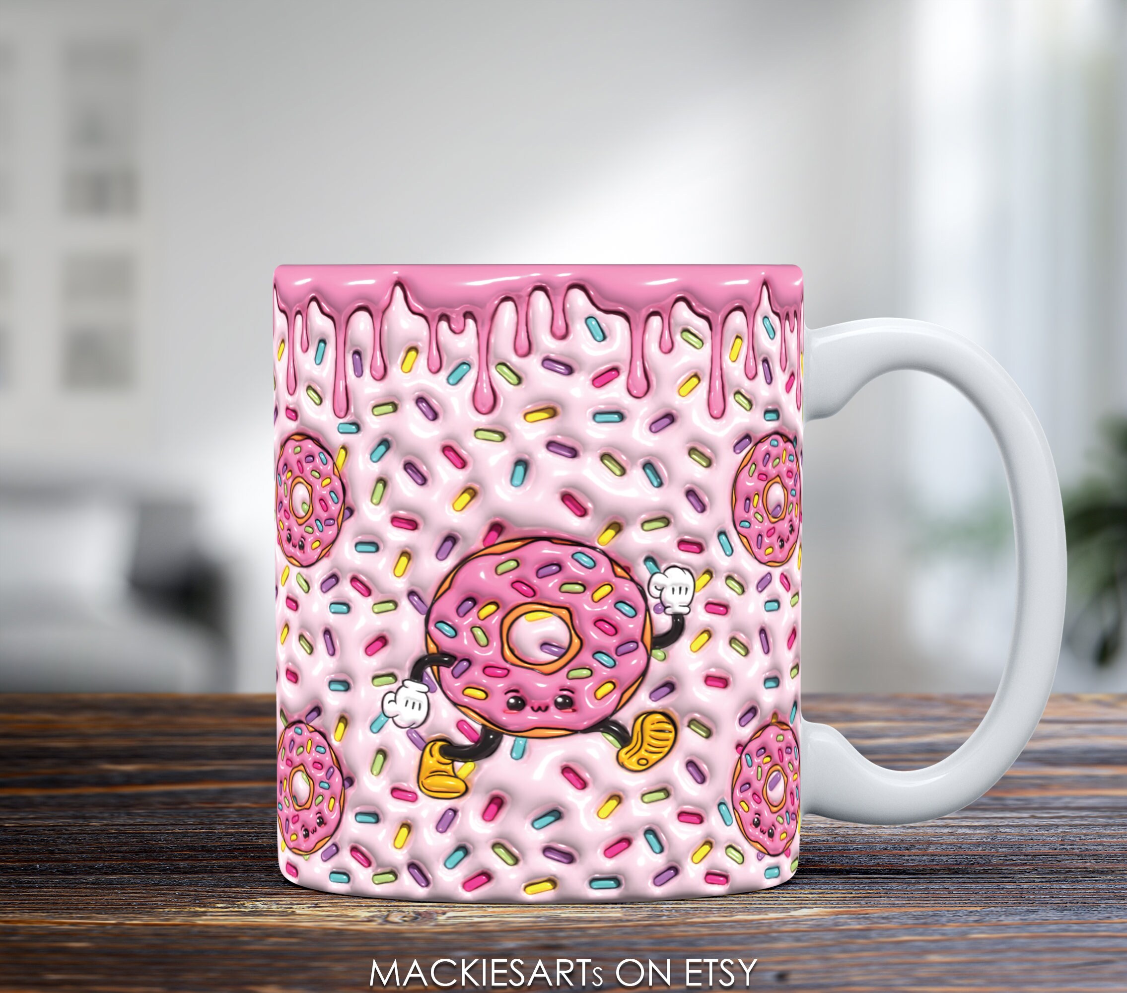 Donut Mug Wrap, Donut PNG, 3D Puff Mug Wrap, 3D Coffee Puffy Mug, Mug Wrapper Donut, Inflatible