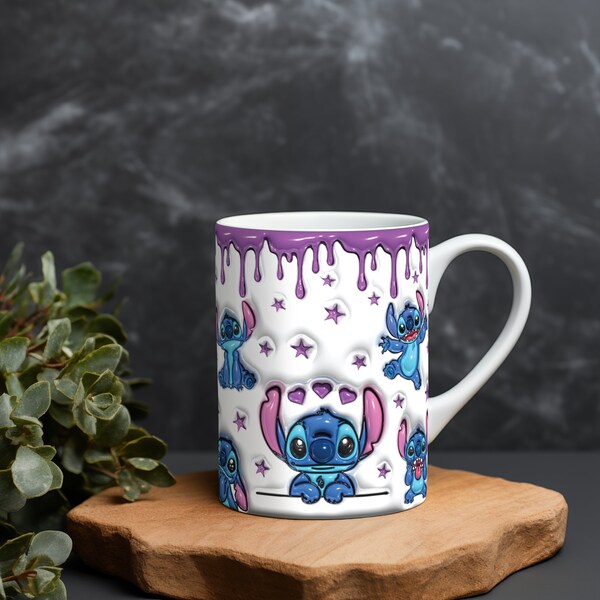 Stitch Mug Wrap, Stitch PNG, 3D Puff Mug Wrap, 3D Coffee Puffy Mug, Mug Wrapper Stitch, Inflatible 3D Mug Stitch, 11OZ Mug Wrap, Stitch PNG