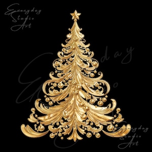 Pacote de clipart vintage de árvore de Natal dourada, 8 PNG de alta qualidade, download digital, uso comercial, clipart de Natal, papel digital PNG