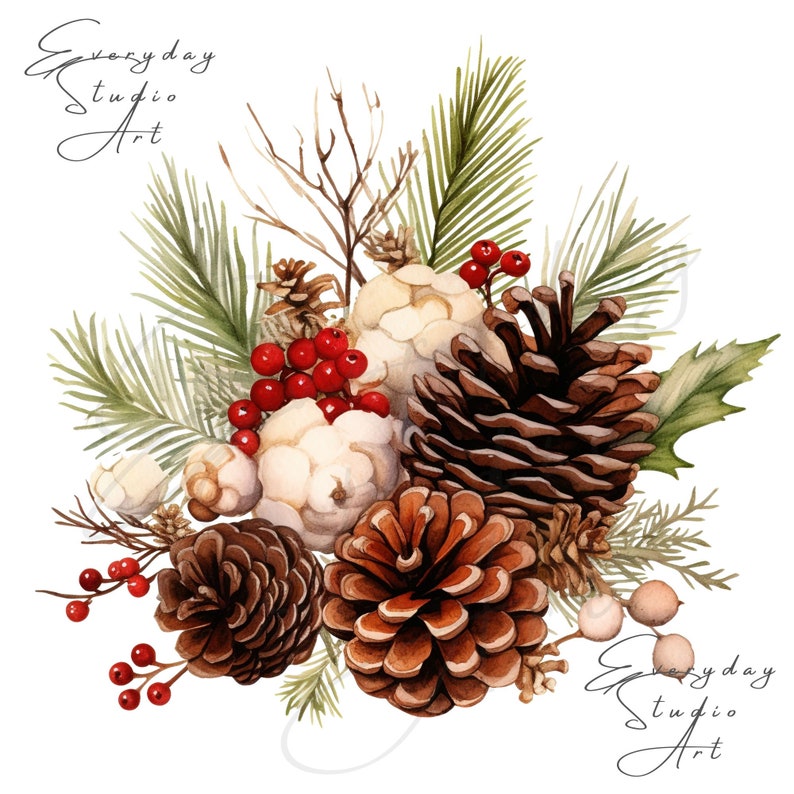 Christmas Potpourri Watercolor Clipart, 8 PNG