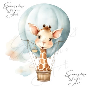 Schattige Giraffe dierlijke aquarel, 1e verjaardag hete luchtballon aquarel clipart bundel, baby shower clipart, commercieel gebruik, verjaardag decor