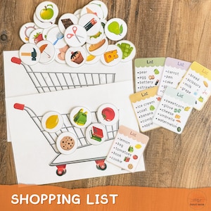 買い物リスト 食料品ゲーム/買い物リスト/マーケットゲーム/印刷可能なワークシート/マッチングアクティビティ/スーパーマーケットゲーム/食料品店ごっこ遊び/子供
