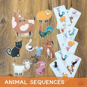 Secuenciación de animales/Papel Montessori/Juego educativo/Actividad de patrón imprimible/Actividad de preescolares/Secuenciación imprimible/Emparejamiento de animales