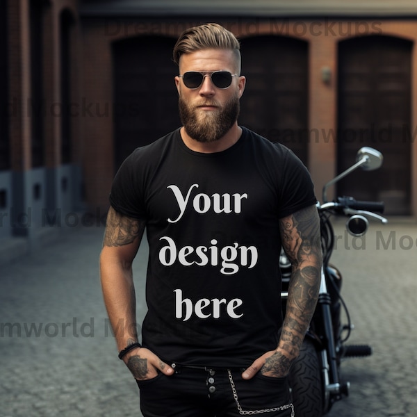 Black t-shirt mockup BM003 Man father dad brother male photo biker alternative shirt fashion unique family tattoo design