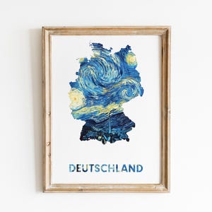 Alemania al estilo de la noche estrellada, mapa de Alemania, Alemania, impresión de Alemania, imagen de Alemania