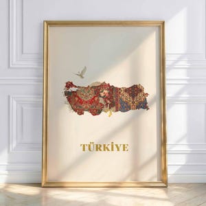 Kaartposter van Turkije – Oosterse wanddecoratie met tapijtornamenten en minimalistische esthetiek