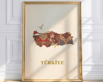 Turkey Map Poster – Oriental wall art with carpet ornaments & minimalist aesthetics