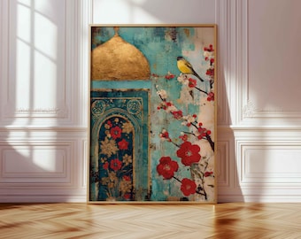 Persian Vintage Poster – Persian Floral Wall Art – Oriental Architectural Art – Iranian Boho Poster – Middle Eastern Decor