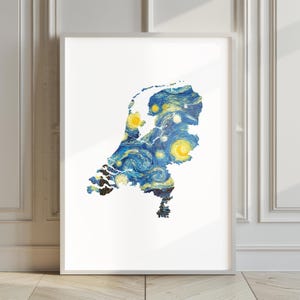 Carte des Pays-Bas selon Van Gogh, cartes des Pays-Bas, photos des Pays-Bas, affiches des Pays-Bas