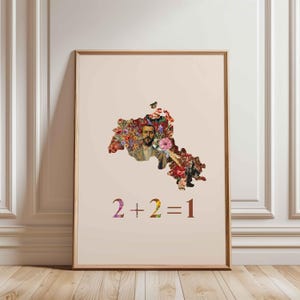 Karta över Kurdistan – Poster med 2+2=1-motiv – Kurdisk väggdekoration – Politisk konst – Karta över Mellanöstern – Minimalistisk poster