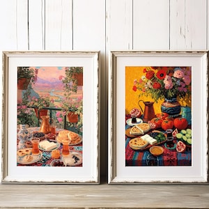 Set of 2 Kurdish breakfast posters, Kurdistan art, Kurdish decoration, Village painting, Traditional life, Kurdish, Kurdistan, Kurdish