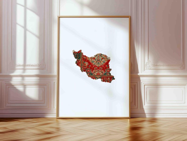 Iran Map Poster – Persian Art with Carpet Pattern, Oriental Wall Decoration, Ethno Fine Art Print, image 3