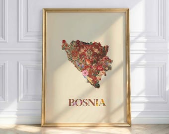Kaartposter van Bosnië – Muurdecoratie Bosnië – Balkankaart – Poster met oosters patroon – Minimalistische landkaart – Boho muurdecoratie
