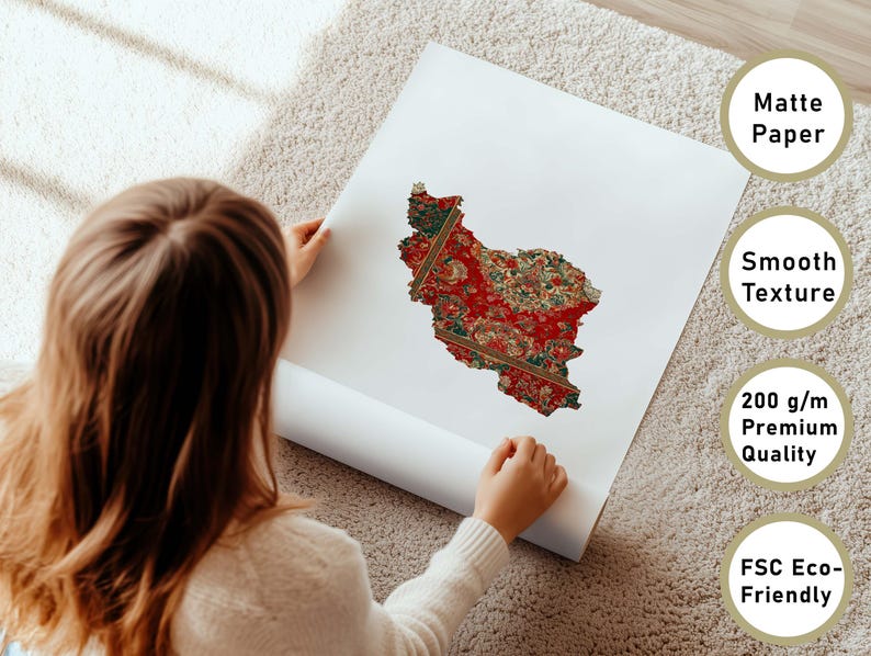 Iran Map Poster – Persian Art with Carpet Pattern, Oriental Wall Decoration, Ethno Fine Art Print, image 5
