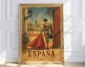 Spain Poster | Vintage Bullfighting & Matador Wall Art | Retro Spain Travel Art | Andalusia Decor
