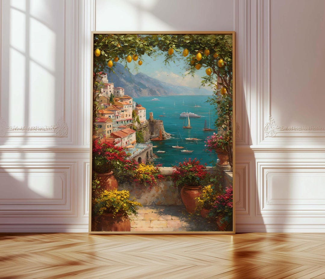 Italian Coastal Poster – Amalfi Coast Wall Art With Lemons & Sea View ...