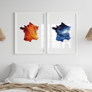 2 diseños de Vahn Gogh, mapa de Francia, mapa de Francia, imágenes de Francia, impresiones de Francia, pósteres de Francia