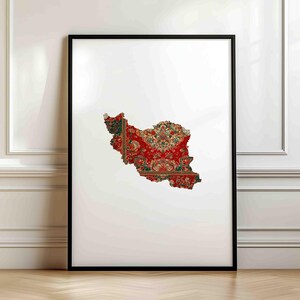 Iran Map Poster – Persian Art with Carpet Pattern, Oriental Wall Decoration, Ethno Fine Art Print, image 2