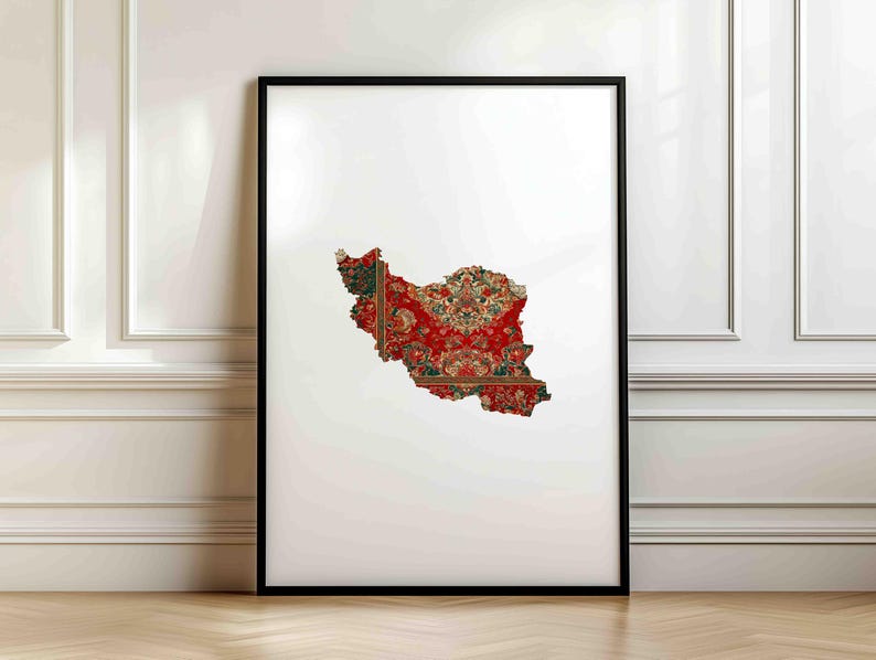 Iran Map Poster – Persian Art with Carpet Pattern, Oriental Wall Decoration, Ethno Fine Art Print, image 2