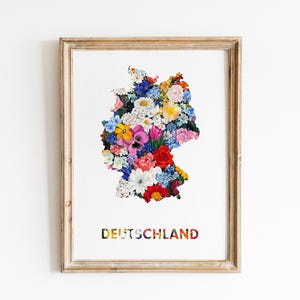 Deutschland Karte, Deutschland Karte Poster – Florales Design – Stilvolle Wanddekoration mit Blumenmuster