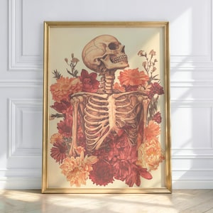Skeleton Poster – Anatomy Art, Floral & Skull Illustration, Skeleton Pictures, Skeleton Image, Skeleton Prints, Skeleton Painting, Skeleton